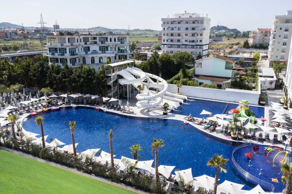 Aerial view of Bonita Luxury Resort with amazing pool and landscape.
